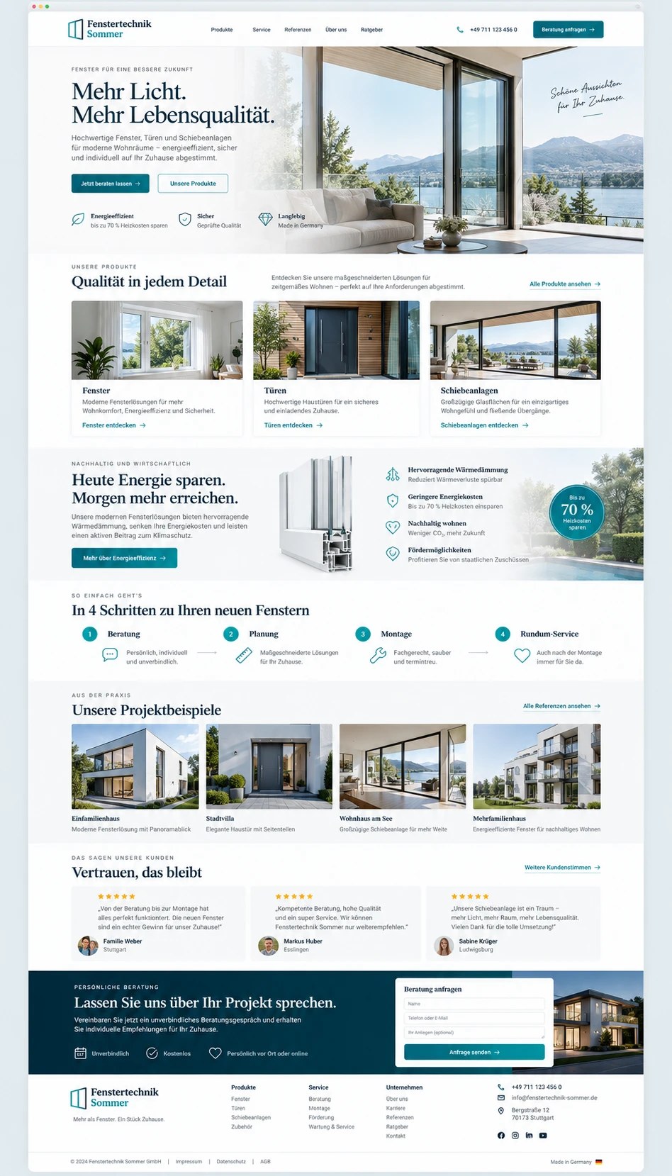 Designvorschau einer Website eines Fensterbaubetriebs