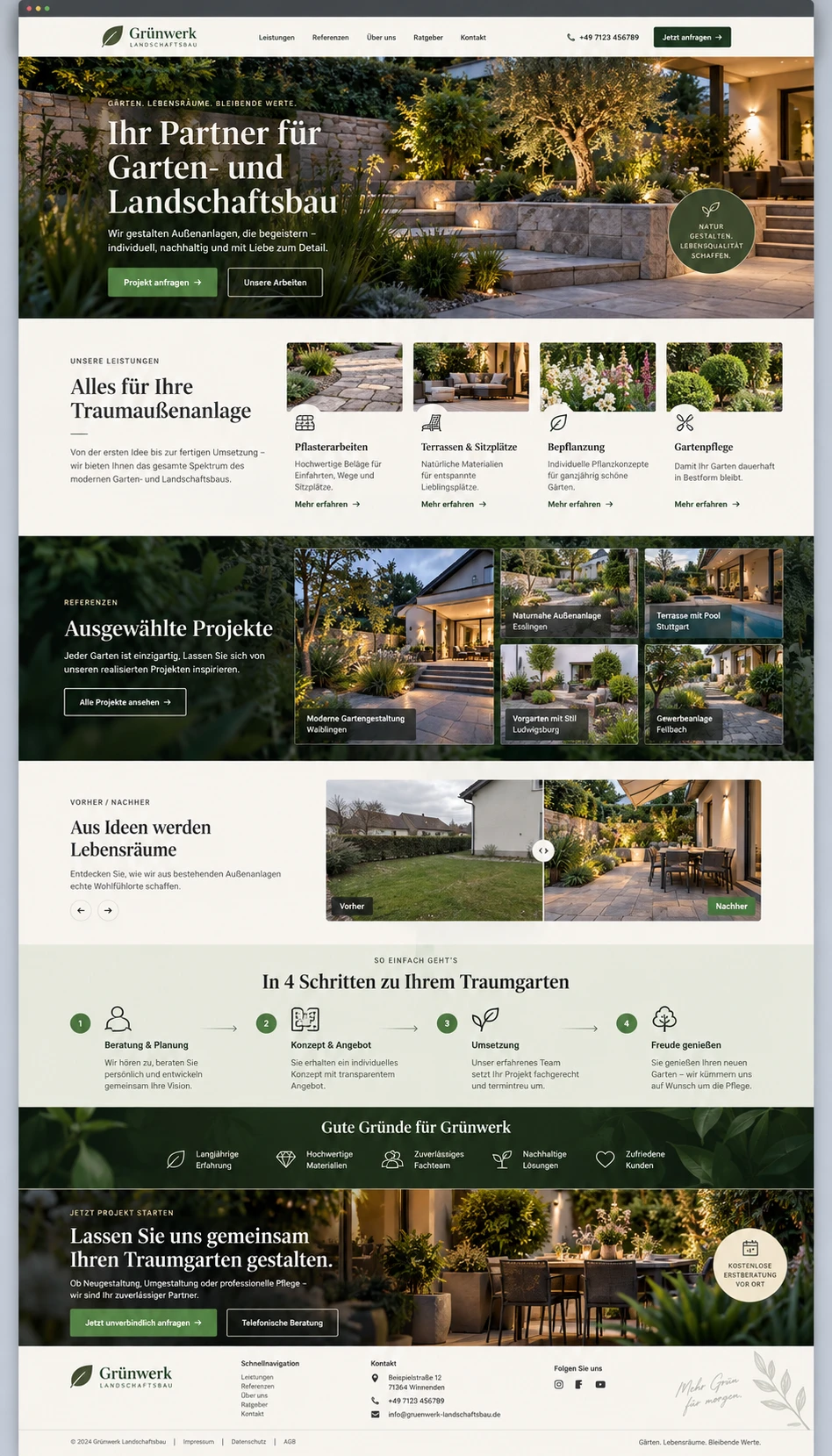 Designvorschau einer Website eines Garten- und Landschaftsbaubetriebs