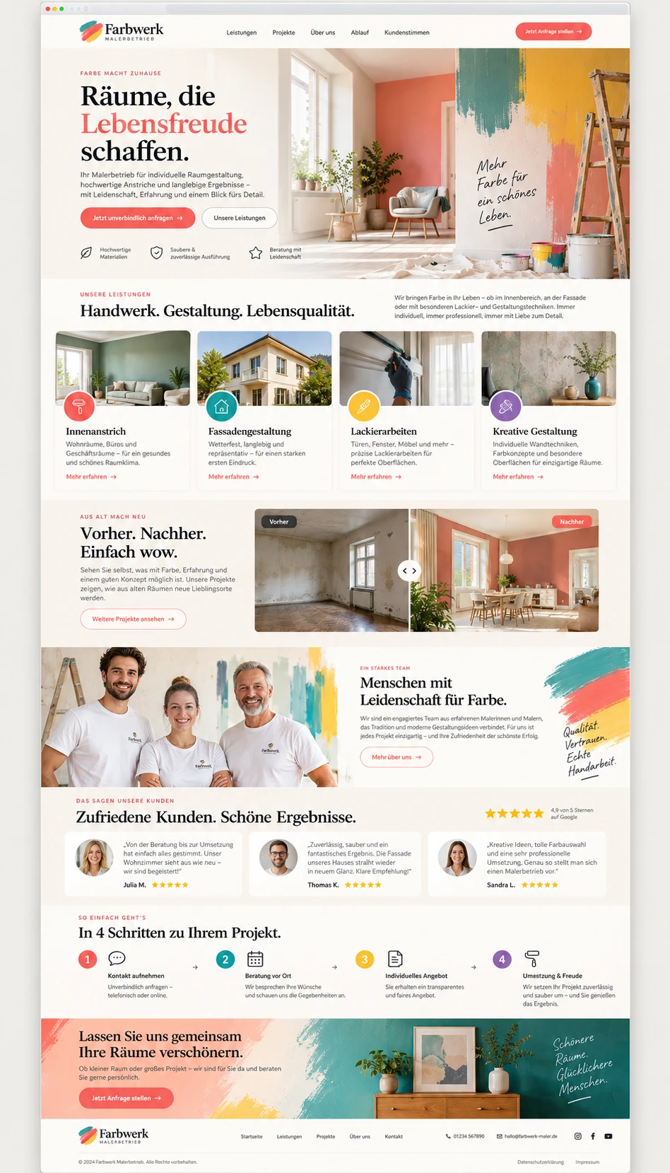Designvorschau einer Website eines Malerbetriebs