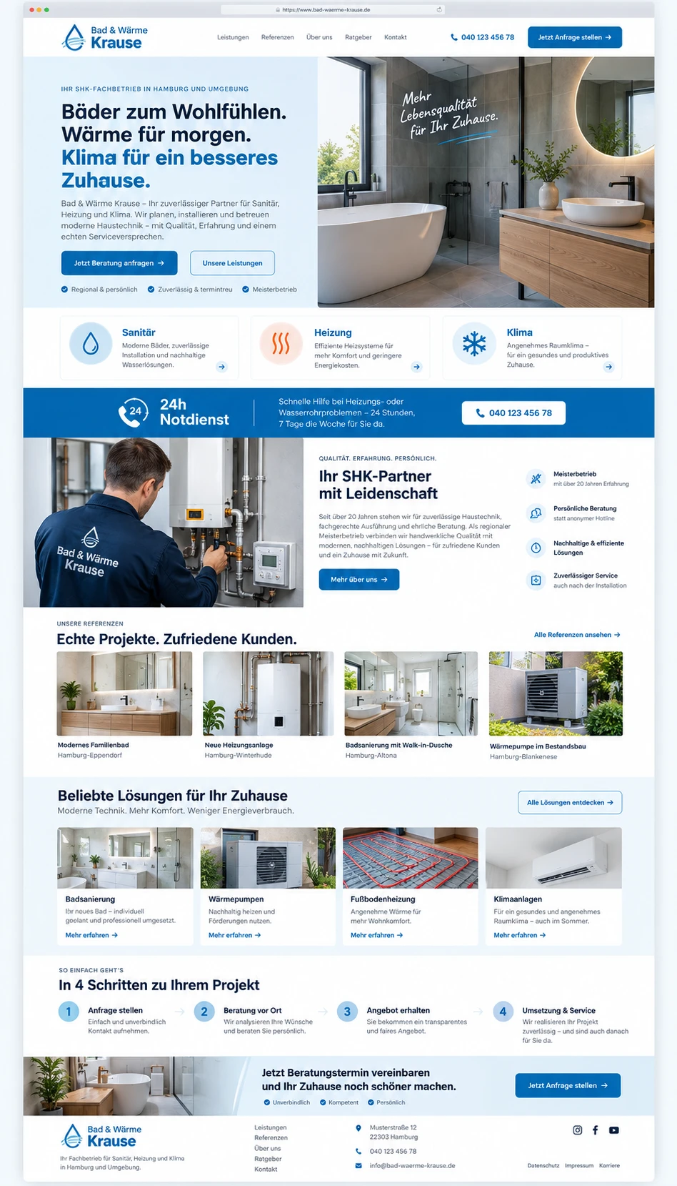 Designvorschau einer Website eines SHK-Betriebs