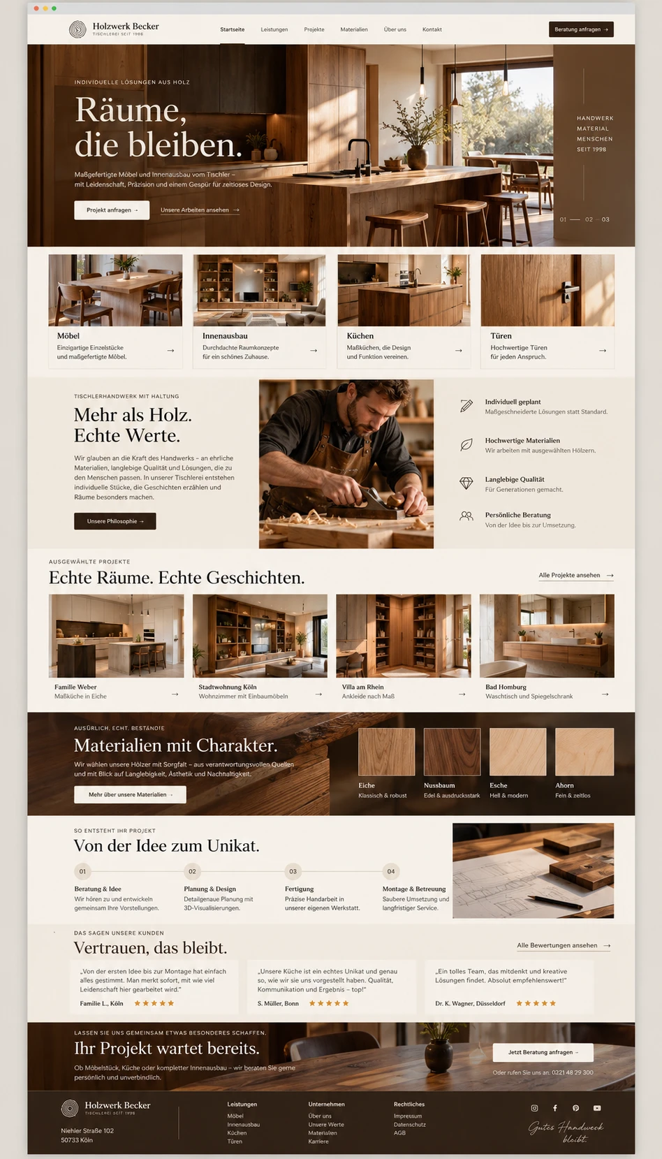 Designvorschau einer Website einer Tischlerei